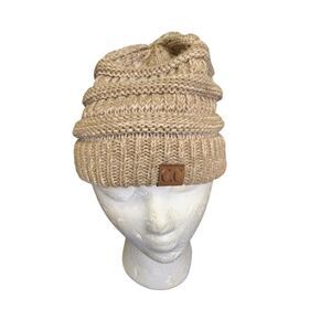 C.C Beige Knit Beanie Hat thick soft oversized cap hat
